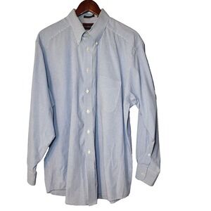 F.A. MacCluer Blue White Micro Check Button Down Cotton Twill Shirt 16 1/2-34